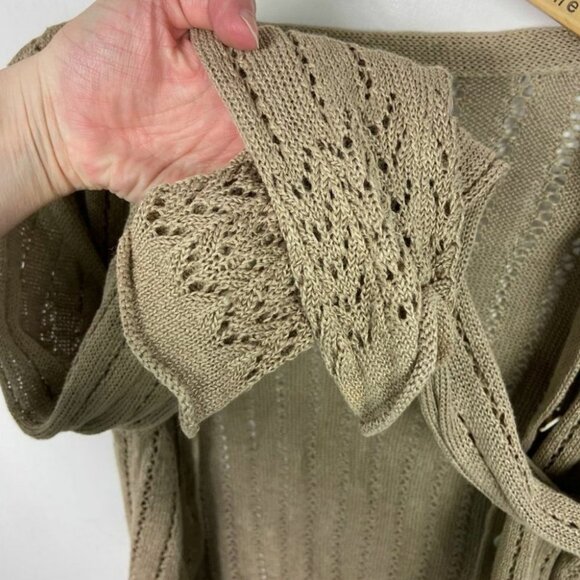 Vintage CDG 100% Linen Tan Knit Cardigan Sweater Cutout Lightweight Hong Kong L - Picture 6 of 13